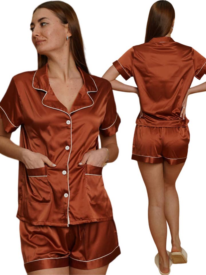 Taniri - Wholesale Sleepwear Set - Women's - ASHLEY SHORT MATTE SATIN PAJAMAS23