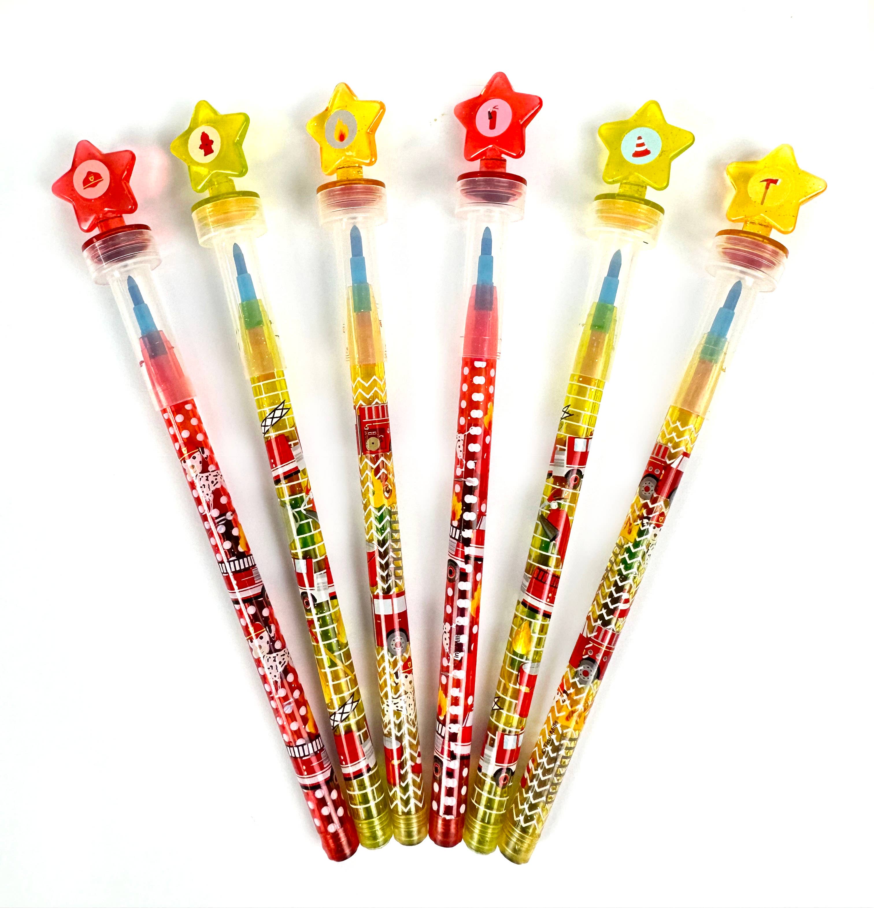 Tiny Mills - Wholesale Crayons - Kids & Baby - Fire Truck Stackable Crayon with Stamper Topper1