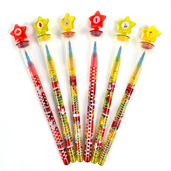 Tiny Mills - Wholesale Crayons - Kids & Baby - Fire Truck Stackable Crayon with Stamper Topper1