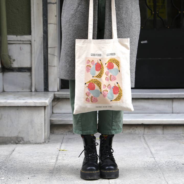 Good Mood Tote Bag , Illustrated Canvas Shopping Bag for wholesale by freemooddesignstore