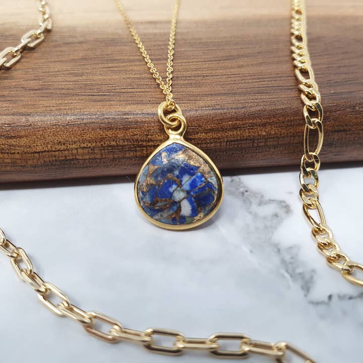 18ct Gold Vermeil Plated Lapis Lazuli Necklace for wholesale by Harfi