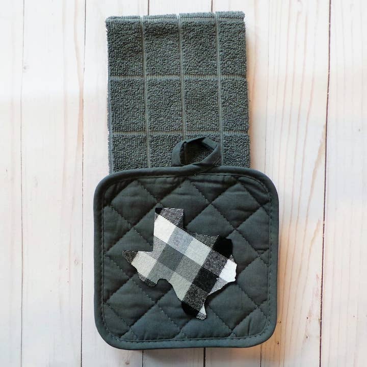 Plaid Spirit - Wholesale Oven Mitt/Pot Holder - Buffalo Plaid State shape potholder and towel set4