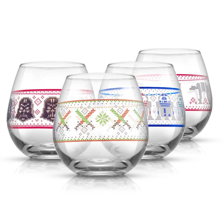 JoyJolt - Wholesale Wine Glass - Star Wars Ugly Sweater Stemless Wine Glasses, Set of 4