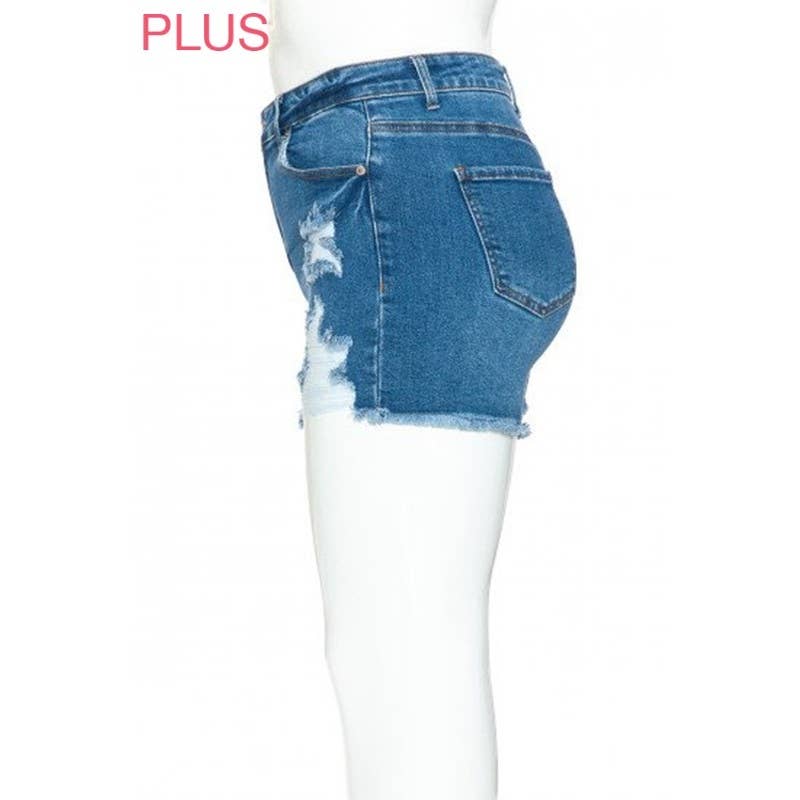 Paperdoll - Wholesale Shorts - Women's - PLUS MID RISE DESTRUCTED DENIM SHORTS4