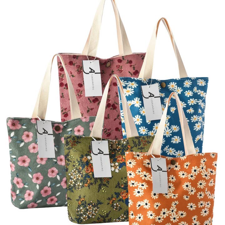 Cosbai - Vintage Artistic Floral Corduroy Tote for wholesale by Funkyrel® Atzbranding Limited