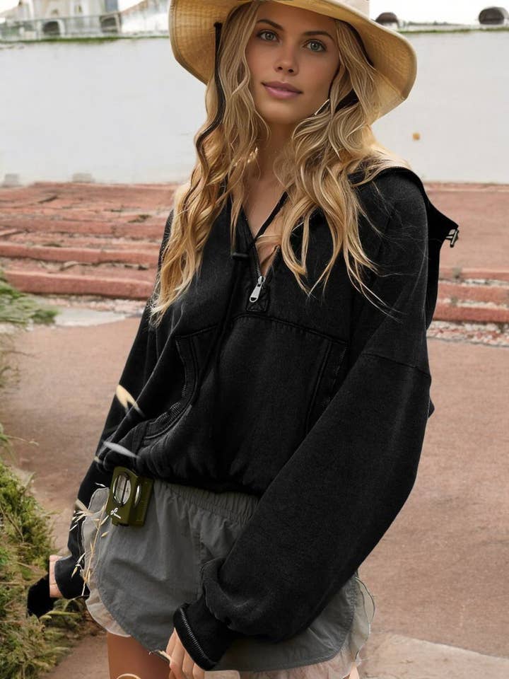 Anna Kaci Wholesale - Wholesale Hoodie – Women's - Half-Zip Pullover Hoodie with Funnel Neck & Kangaroo Pocket3