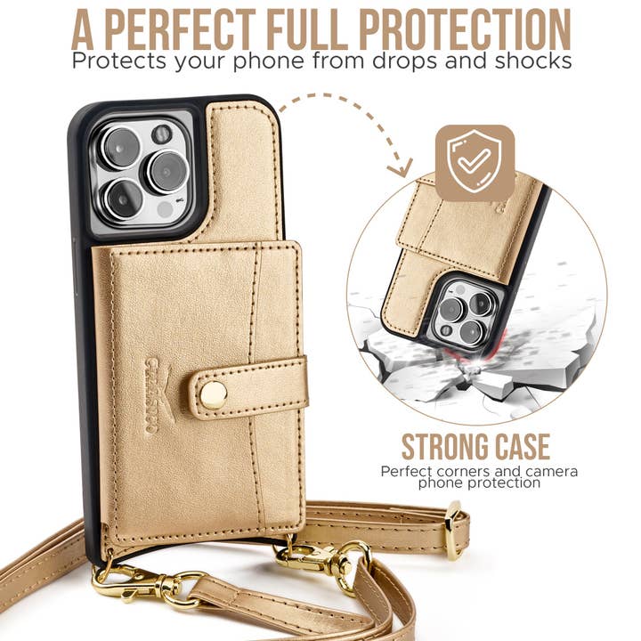 Claasico - Vente Étui portefeuille pour téléphone – femme - Étui portefeuille en similicuir pour téléphone iPhone 13 à porter en bandoulière avec emplacements cartes12