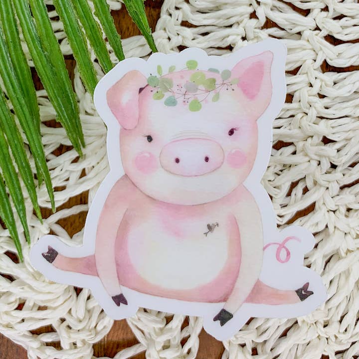 Pig, Clear Vinyl, Sticker, 3x3 inch for wholesale by Savannah and James Co