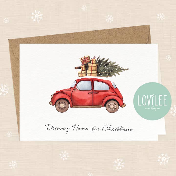 Voiture rouge | Carte de Noël pliable | No. WK-C-09 pour la vente par LOViLEE