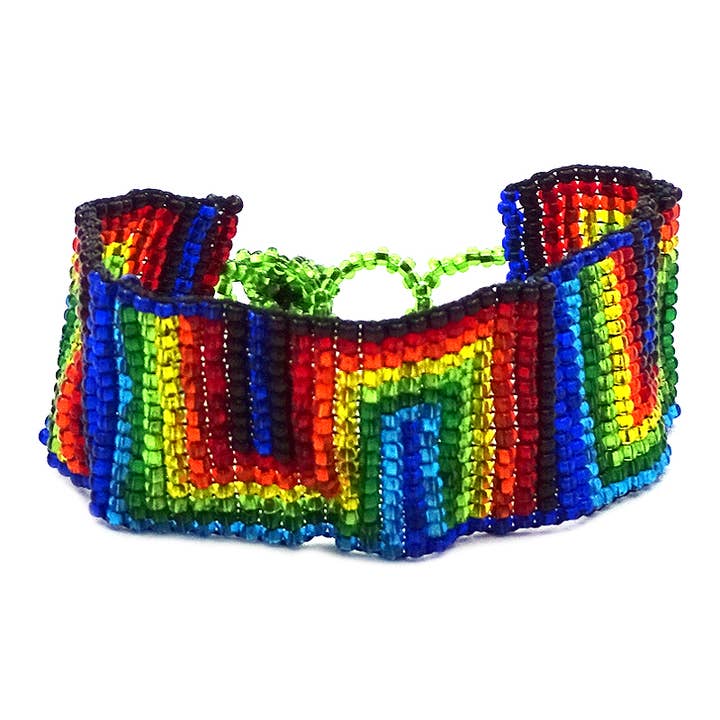 Pichincha - Wholesale Beaded Bracelet - Guatemalan Rainbow Seed Bead Wide Strap Bracelet