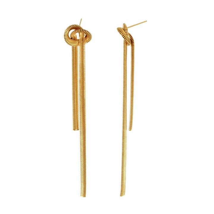 Passion Waterproof Long Knot Herringbone Earring 18K Gold Plating for wholesale by Dansk Copenhagen