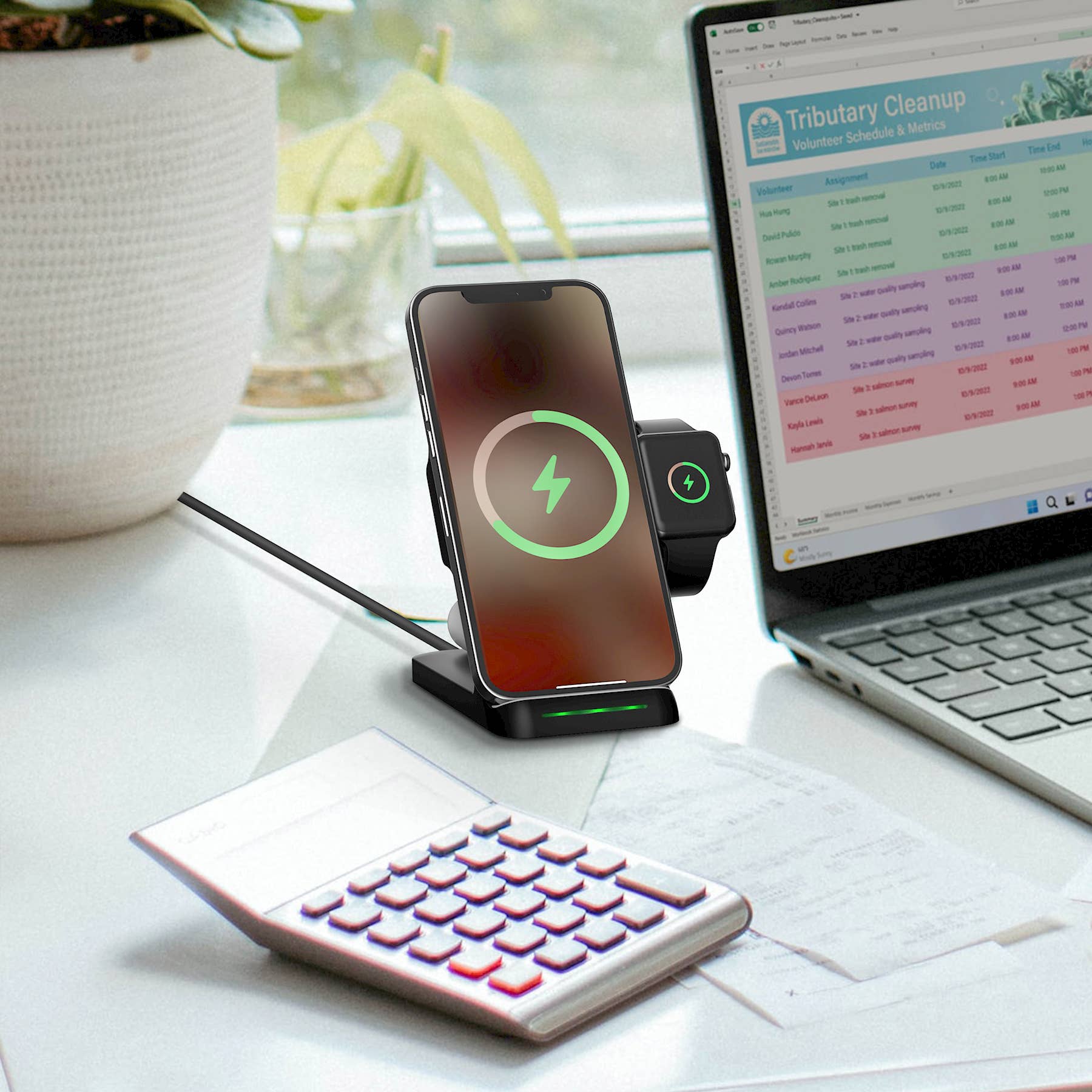 LAX Gadgets - Wholesale Charging Dock - Wireless 3in1 Charging Stand For Watch & AirPods Retail Pack5