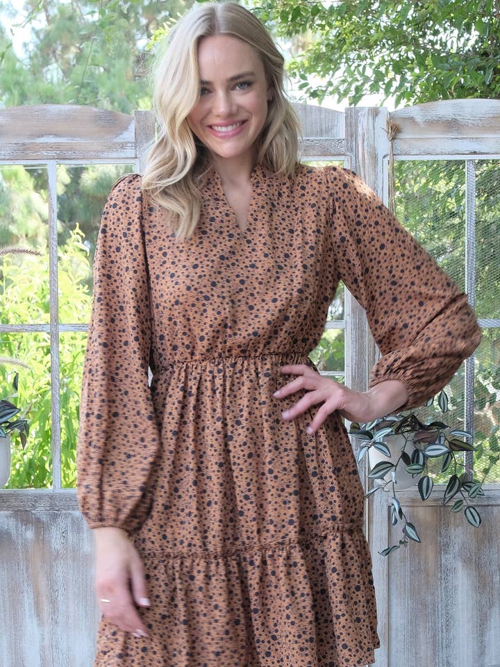 Long sleeve elastic waisted dress-LD10456A for wholesale by Nicabel