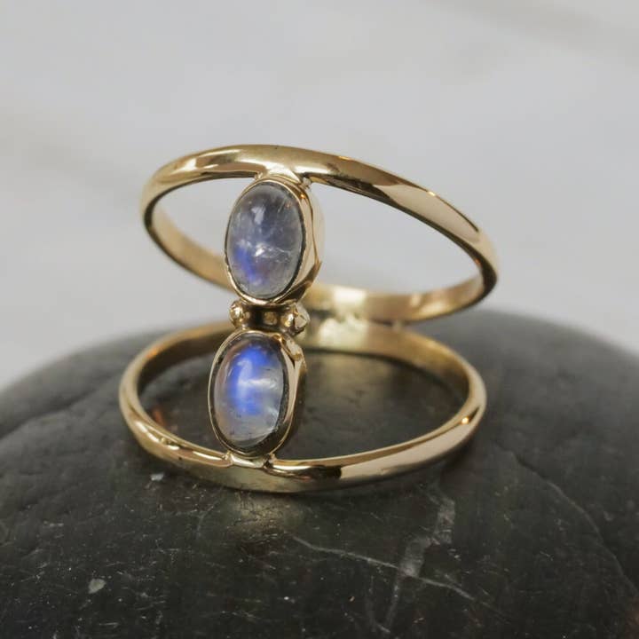 Baizaar - Wholesale Single Stone/Solitaire Ring - Brass Double Moonstone Ring