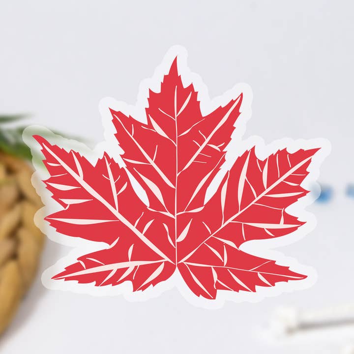 Paper Pattern Silk - Wholesale Sticker - Red Maple Leaf Clear Waterproof Vinyl Sticker, Canada Gift