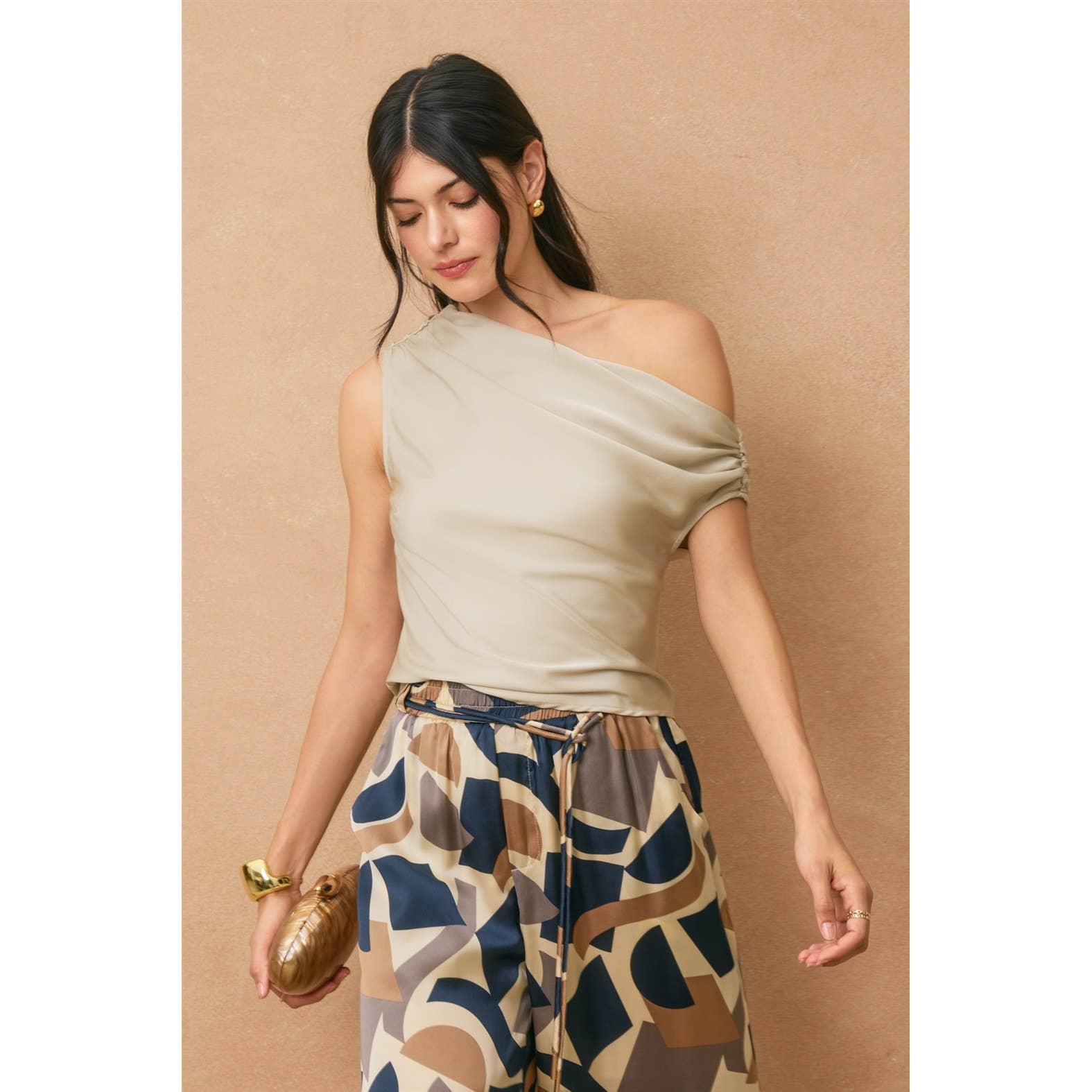 Dress Forum - Wholesale Blouse - Women's - Dull Satin Asymmetrical Shoulder Top0