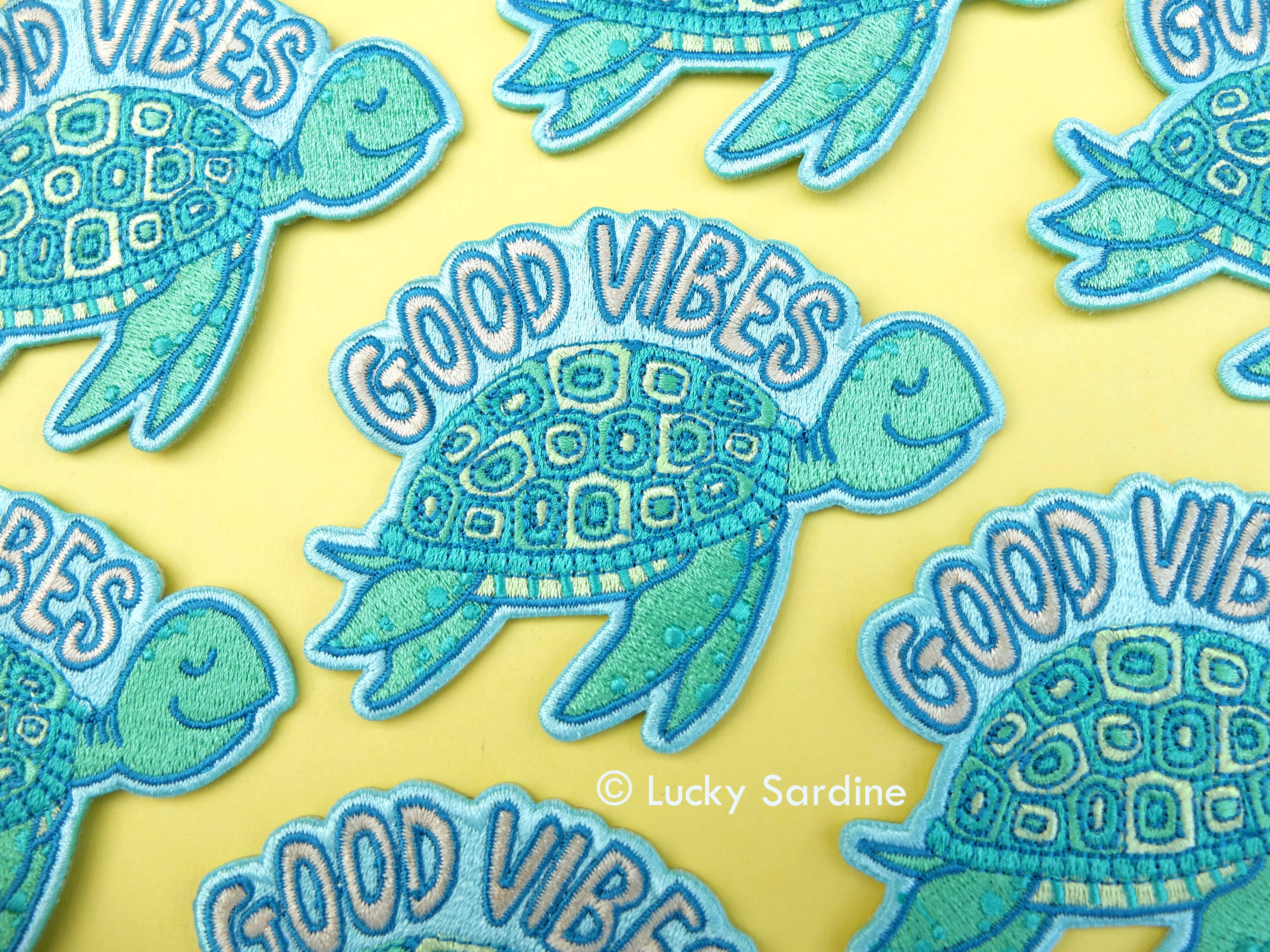 Lucky Sardine - Wholesale Patch - Sea Turtle, Good Vibes Marine Life Embroidered Iron-On Patch3