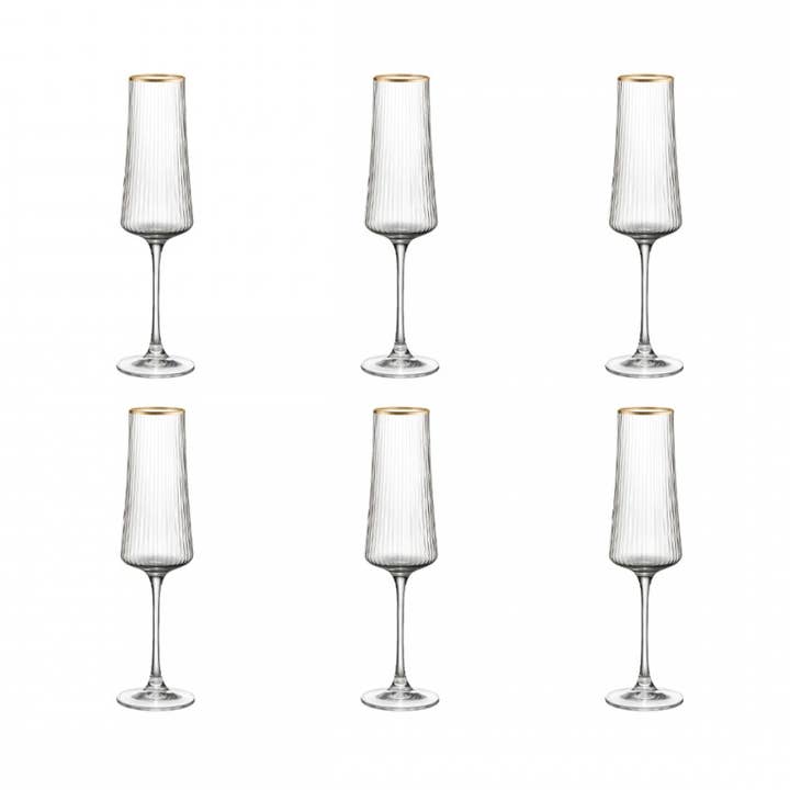 Champagneglas med guldkant 210 ml - sæt med 6 for engroshandel hos AULICA