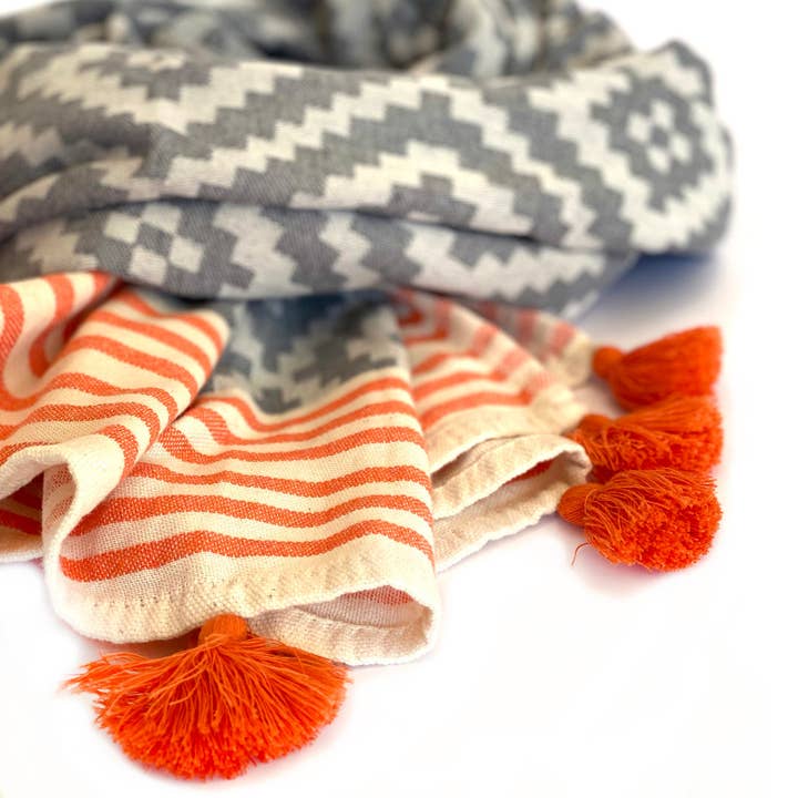 HILANA Upcycled Cotton - Venta al por mayor Toallas de playa - Toalla/Manta Turca Merida Gray - Naranja