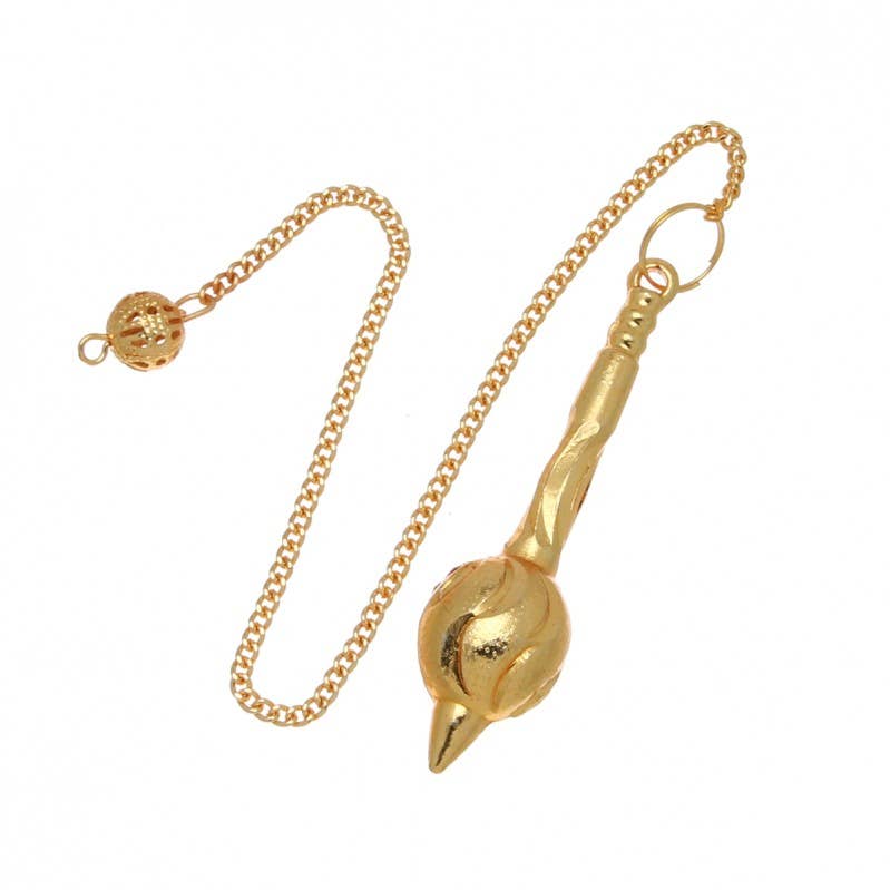 UniArt - Vendita all'ingrosso Pietra/cristallo spirituale - Pendolo lungo Mermet con scanalature ondulate in metallo0