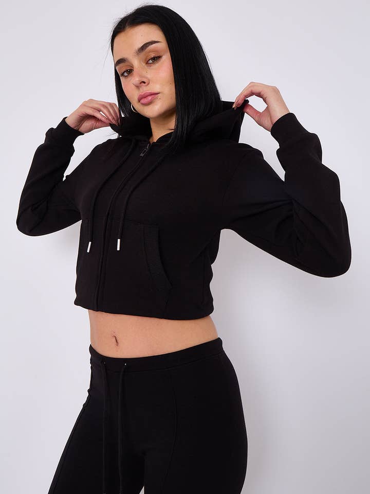 AX Labels - Wholesale Lounge Set - Women's - Interlock Cropped Zip Hoodie and Flared Trouser Set4