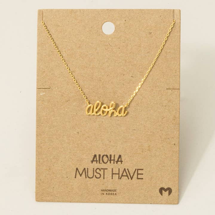 Fame Accessories - Wholesale Pendant/Charm Necklace - Handwritten Aloha Print Necklace