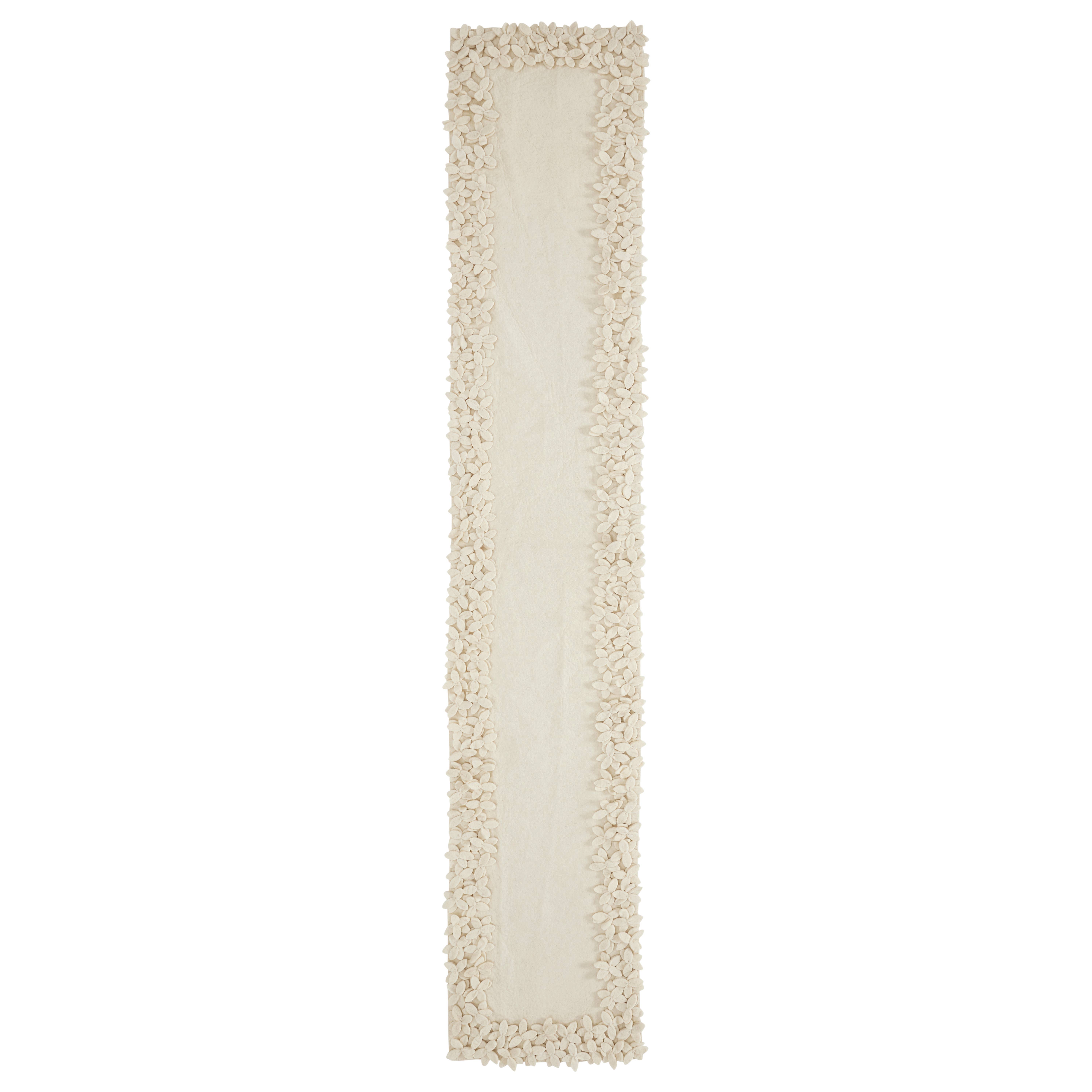 Arcadia Home - Wholesale Table Runner - Handmade Wool Floral Border Table Runner in Cream - 16" x 908