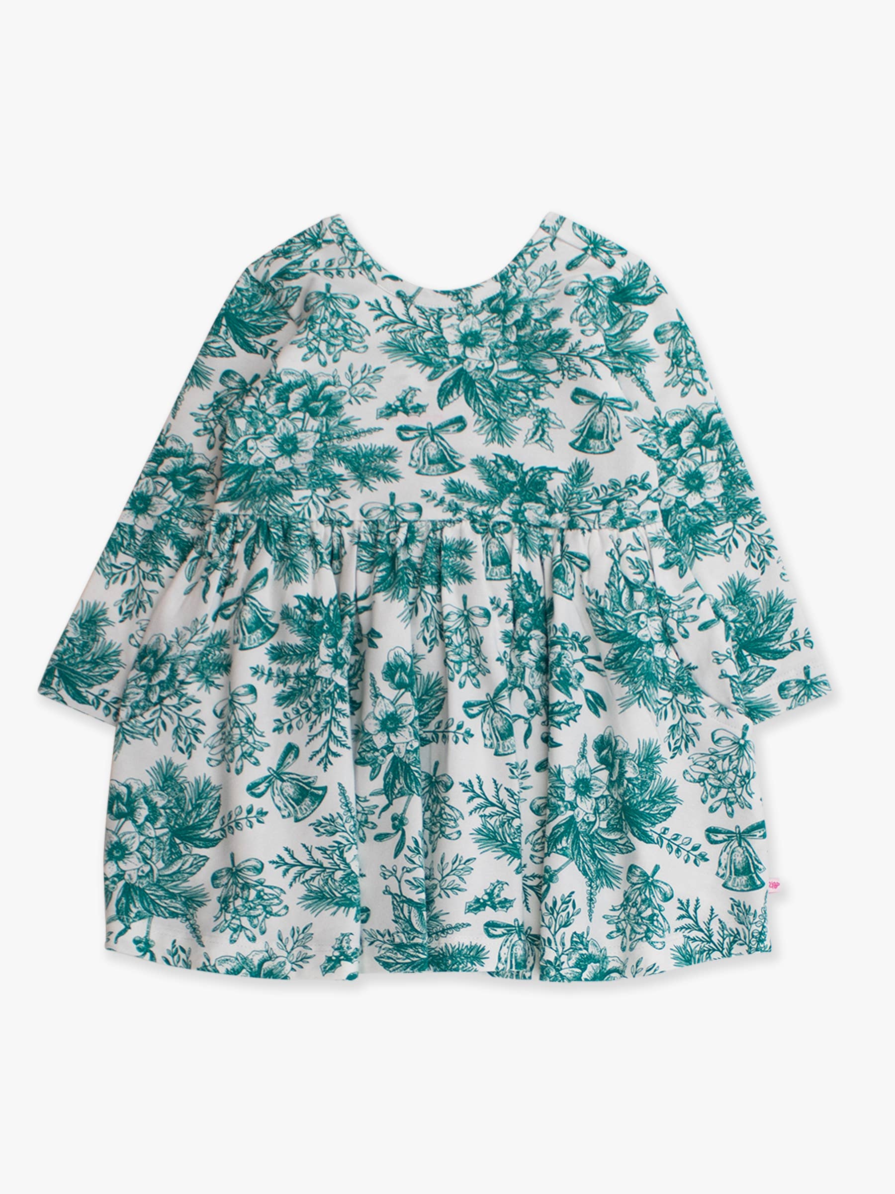 Grön Flickors Grön Jingle Toile the Way Stickad Långärmad Snurrklänning för wholesale på Faire4