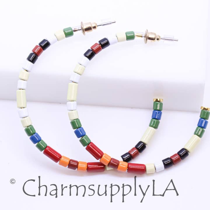 Limited Edition Colorful Enamel Beaded Hoop Earrings for wholesale by Jewel Pledge