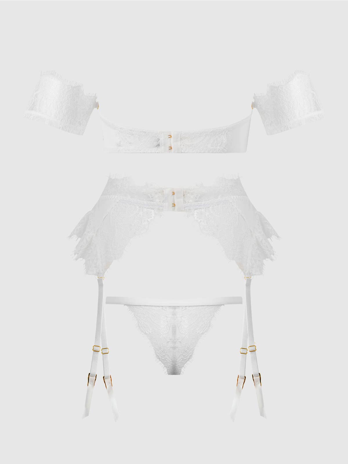 IVORY BRIDAL SATIN & LACE STRAPLESS BRA, GARTER BELT & TANGA SET for wholesale on Faire9