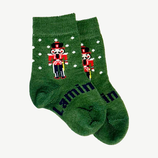 Merino Wool Crew Socks | BABY | Green Nutcracker for wholesale by Lamington Socks