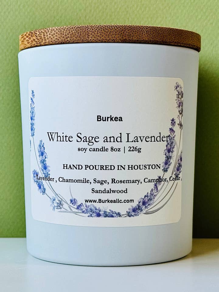 Withe Sage & Lavender Soy candle 8 oz for wholesale by Burkea llc