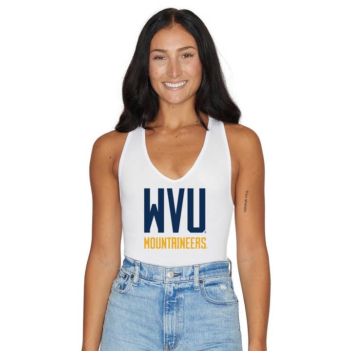 West Virginia Mountaineers Vit Bodysuit för wholesale av Lojo Collegiate Apparel