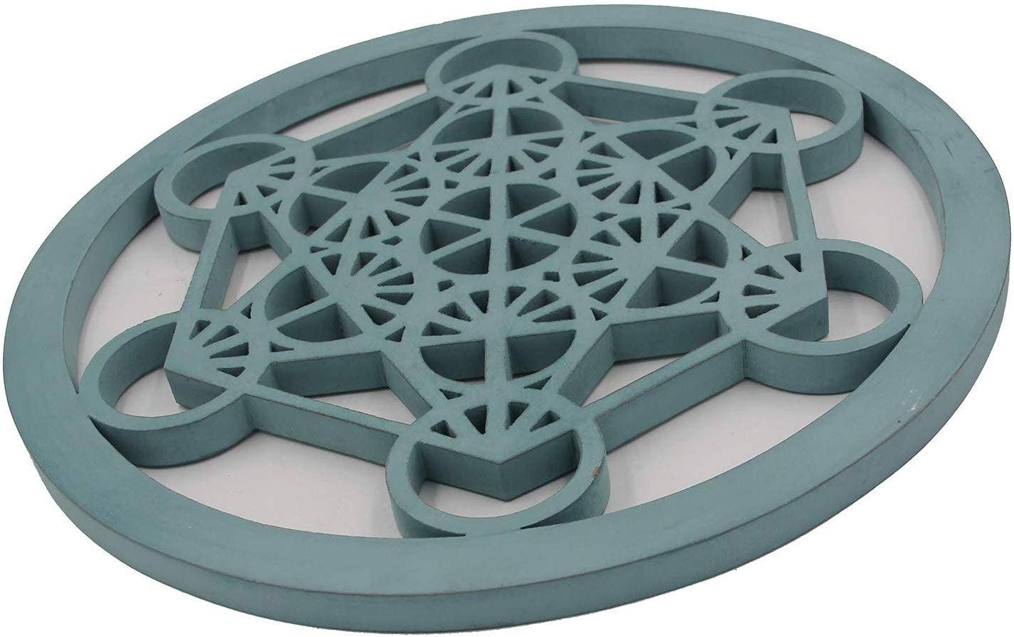 Lungta Imports - Wholesale Vase - Large Metatron Cube Sacred Geometry Handcrafted Wooden Wall Decor (Turquoise, 15.75 Inches)2