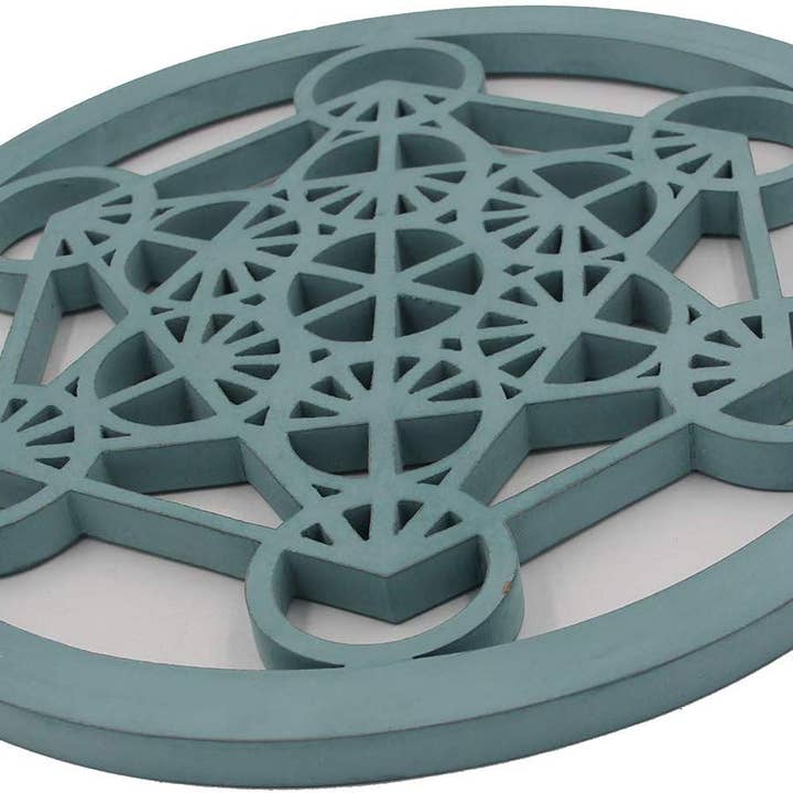 Lungta Imports - Wholesale Vase - Large Metatron Cube Sacred Geometry Handcrafted Wooden Wall Decor (Turquoise, 15.75 Inches)2