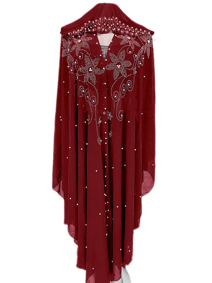 African Women Kaftan Free Size Moroccan Abaya Robe -Maroon for wholesale by Mir Apparel