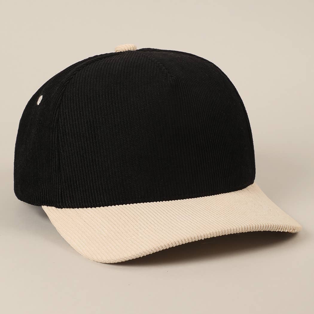 Fashion City - Wholesale Baseball Cap - Unisex - Plain Two Tone Corduroy 5 Panel Trucker Hat29