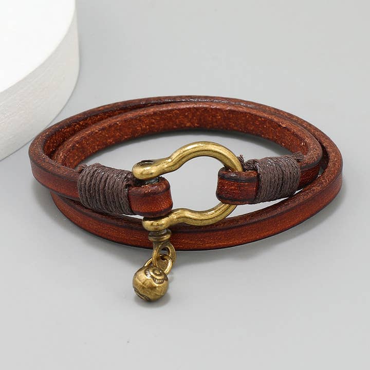 ACCITY - Wholesale Beaded Bracelet - CREATIVE RETRO TWO-CIRCLE MEN'S LEATHER BRACELET_CWMM4507