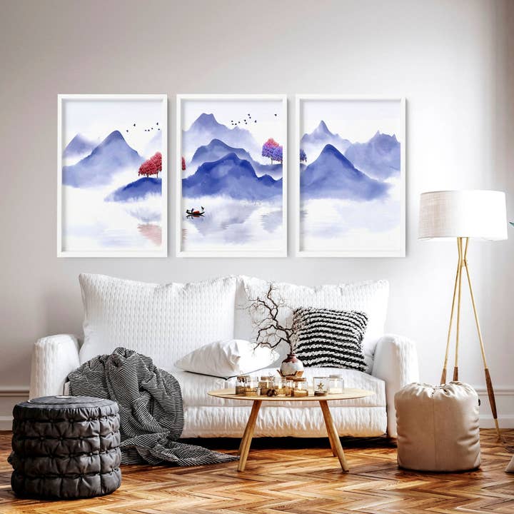 Japanische Landschaftswandbilder für das Wohnzimmer | Set mit 3 Kunstdrucken für den Großhandel von About Wall Art