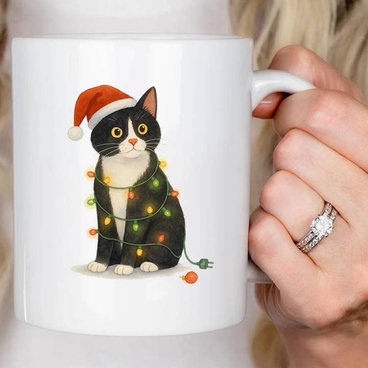 VenusArtsShop - Wholesale Coffee Mug - Funny Christmas Cat Mug: Holiday Family Mug With Santa Hat0