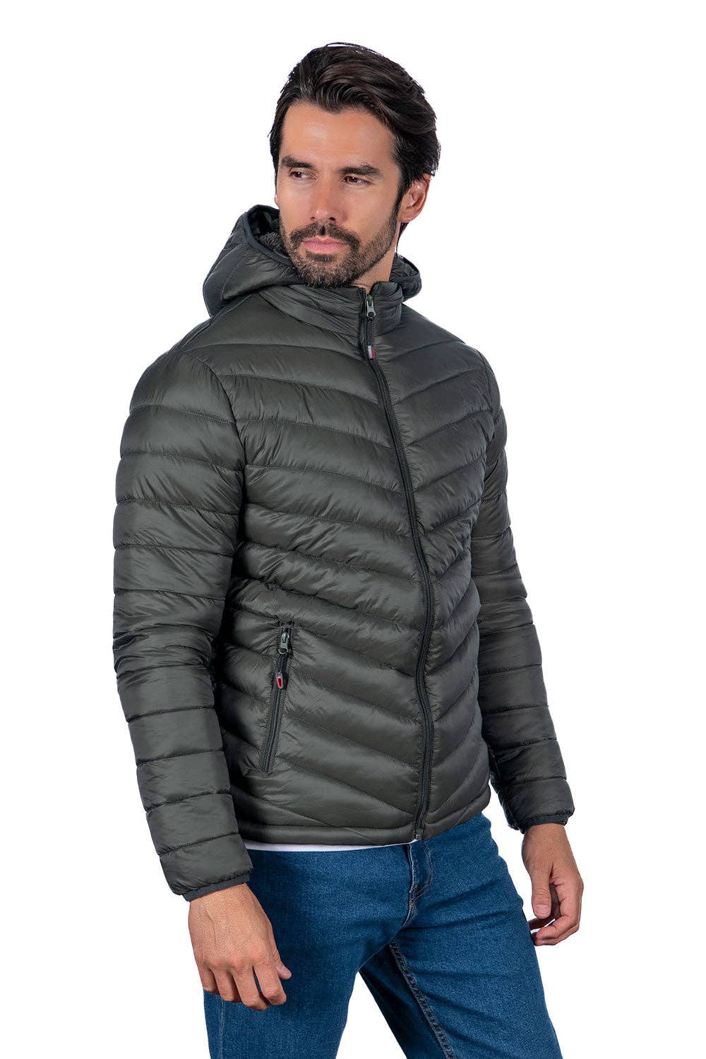 Zwart/marineblauw/olijfgroen Heren gewatteerde jas in doos met drie kleuren voor groothandel op Faire2