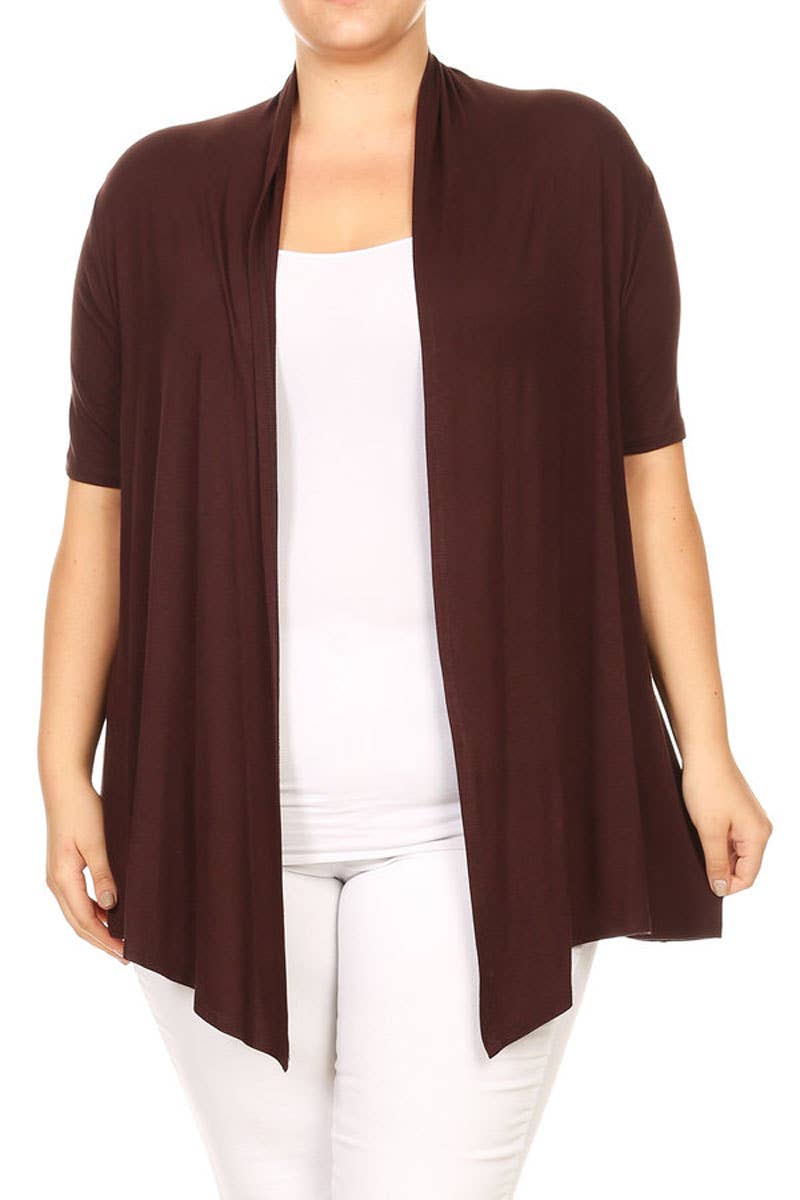 MOA COLLECTION - Wholesale Cardigan - Women's - Women's Plus Size Short Sleeves Draped Solid Cardigan5