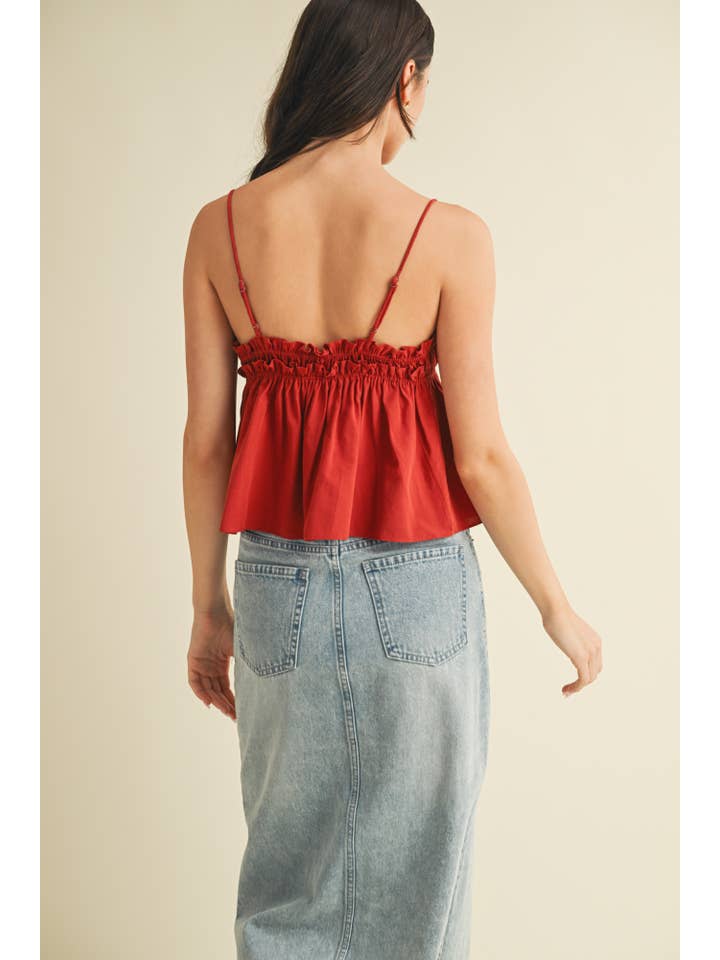 Mustard Seed - Wholesale Blouse - Women's - ELASTIC RUFFLE V NECK TIED CAMI TOP