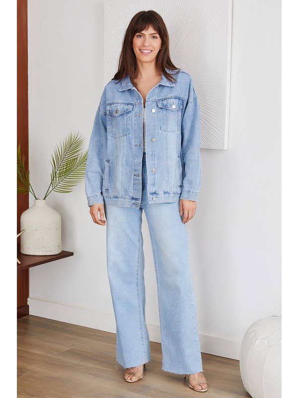 VENTI6 - Wholesale Denim Jacket - Women's - RELAXED FIT BUTTON DOWN DENIM JACKET WITH POCKET(G666-DENIM)