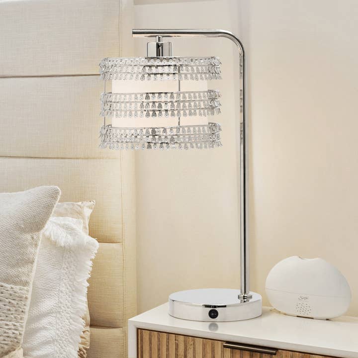 19.5"H Quentin Silver Drum Shade USB Port Table Lamp for wholesale by River of Goods