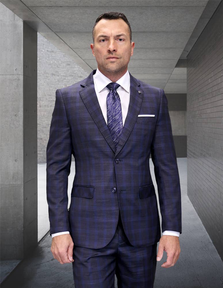 Statement Clothing - Wholesale Suit Set - Men's - Men's Italian Plaid Wool 2PC Suit Set PRT-1015