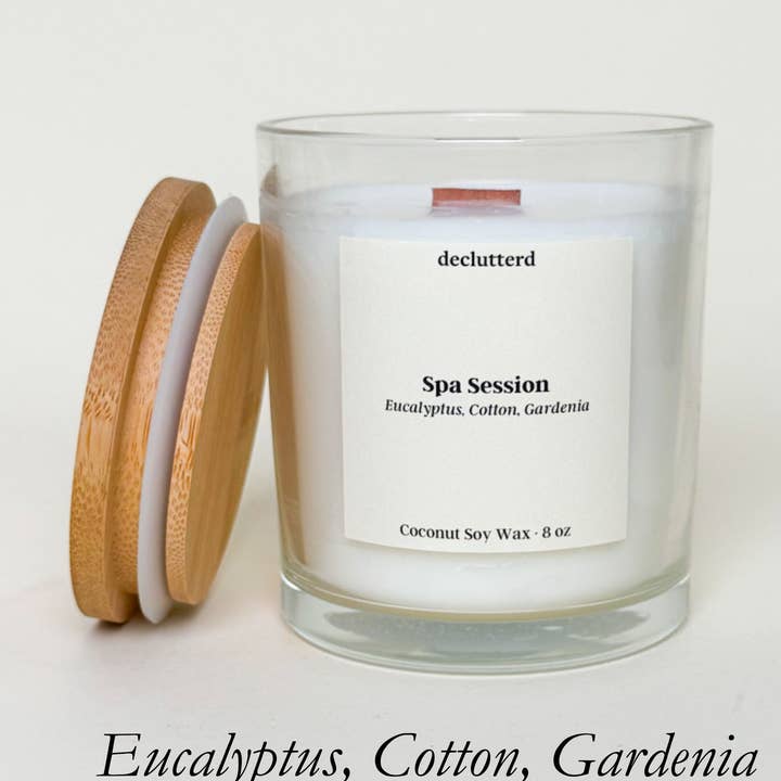 Candle Wood Wick Spa Session Non Toxic Coconut Soy Wax for wholesale by declutterd
