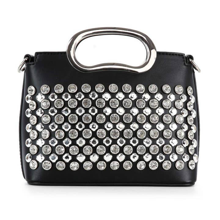 Black Studded Stone Shoulder Bag Tote for wholesale on Faire