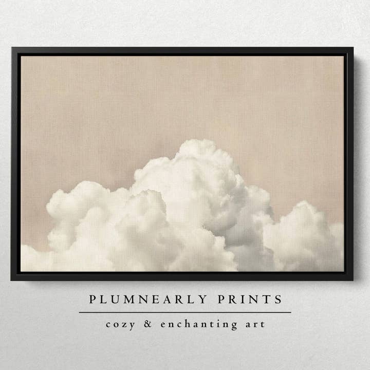 Plumnearly Prints - Wholesale Canvas Art - Neutral Beige White Cloud Oil Painting Framed Canvas Art 4