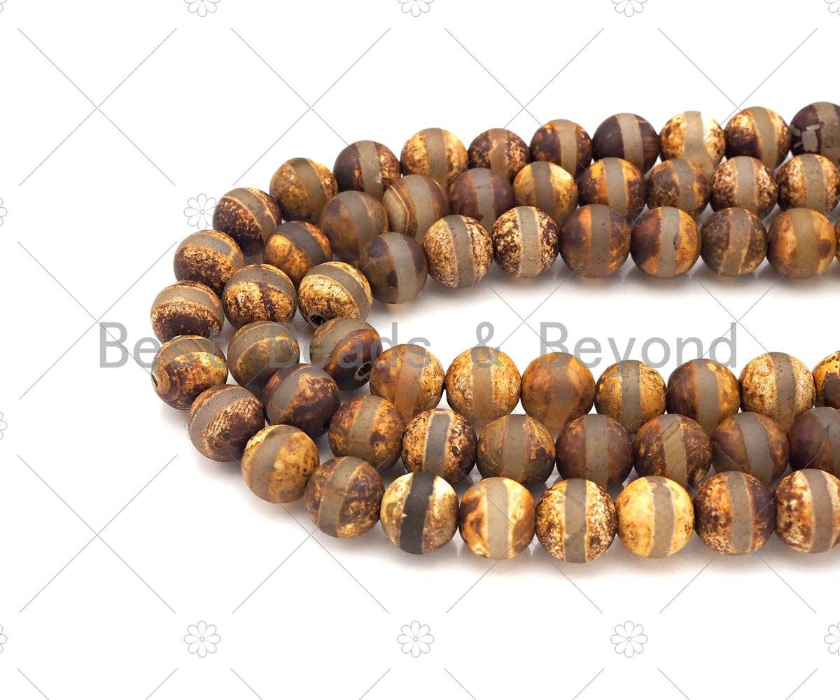 BestBeads&Beyond – wholesale Pärlor – Naturliga tibetanska brun agat med mittlinjen pärlor, Dzi Agate pärlor, 6mm/8mm/10mm tibetanska runda slät agat, 15,5 ”Full Strand, Sku #U11122
